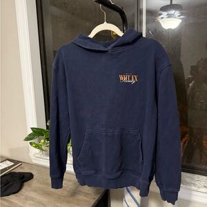 White Fox Boutique Navy Pullover Hoodie with Small Chest Logo